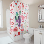 pink monster valentines bride frankenstein mummy douchegordijn (In situ)