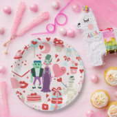 pink monster valentines bride frankenstein mummy papieren bordje (Feest)