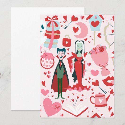 pink monster valentines vampire ghost kaart (Voorkant / Achterkant)