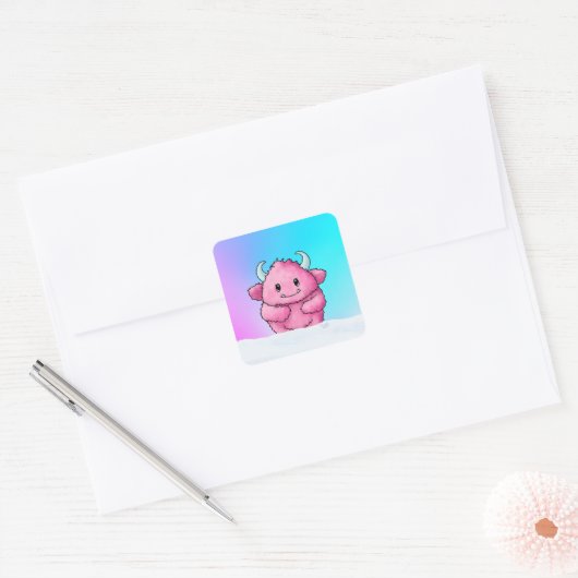 Pink Monster  Vierkante Sticker (Envelop)