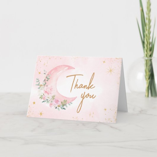 Pink Moon and Stars Baby shower Bedankkaart (Voorkant)