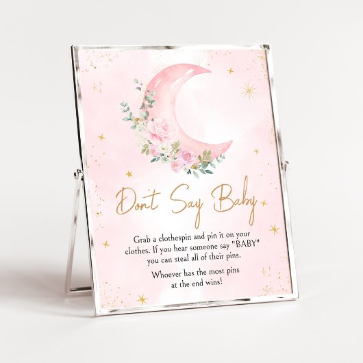 Pink Moon and Stars Baby shower Don't Say Baby Poster