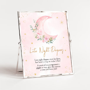 Pink Moon and Stars Baby shower Late Night Luiers Poster