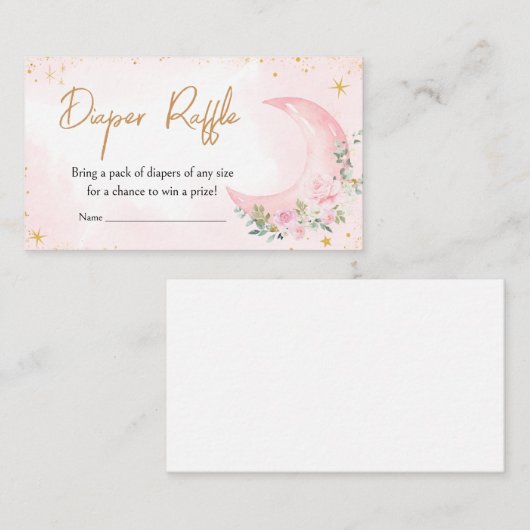 Pink Moon and Stars Baby shower Luier Raffle Informatiekaartje (Voorkant / Achterkant)