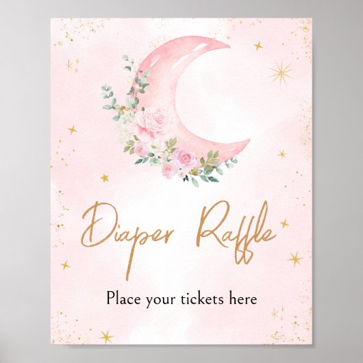 Pink Moon and Stars Baby shower Luier Raffle Poster (Voorkant)