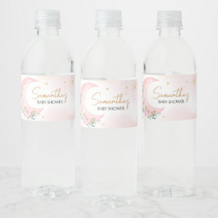 Pink Moon and Stars Baby shower Waterfles Etiket