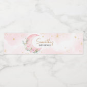 Pink Moon and Stars Baby shower Waterfles Etiket (Enkel label)