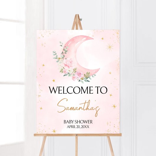 Pink Moon and Stars Baby shower Welkom Poster