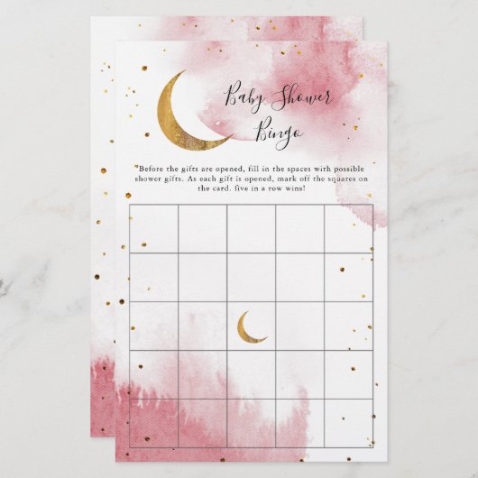 Pink Moon Baby shower Bingo Game (Voorkant / Achterkant)