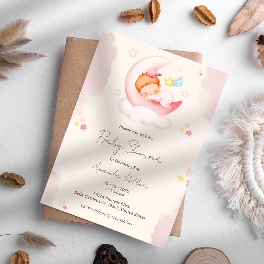 Pink Moon Baby shower Invitation Kaart