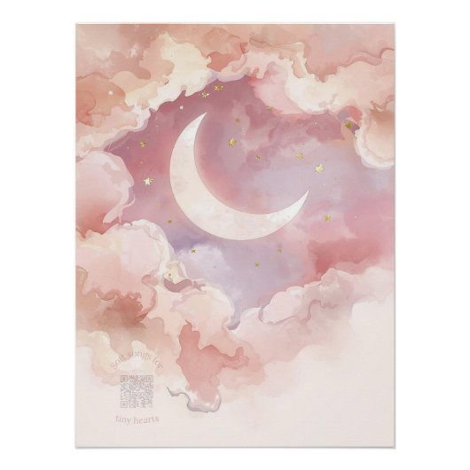 Pink Moon & Cloud Watercolor Poster – 30 Lullabies (Voorkant)