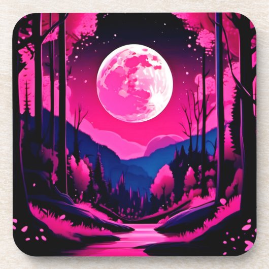 Pink Moon Fantasy Bier Onderzetter (Voorkant)