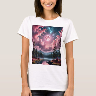 Pink Moon Fantasy Dromerige Night Sky T-shirt