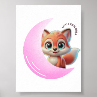 Pink Moon Fox Wall Art Poster