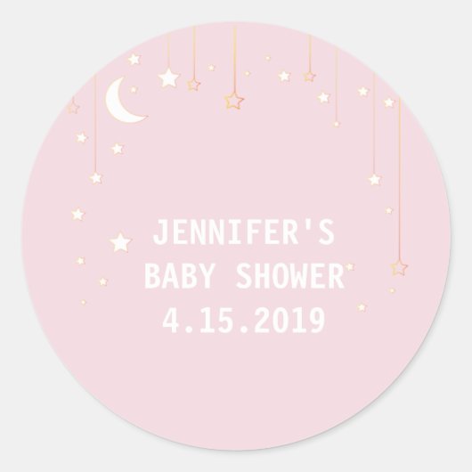 Pink Moon Stars Baby shower Stickers (Voorkant)