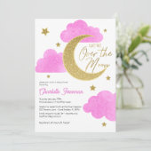 Pink Moon & Stars Baby shower Uitnodiging (Staand voorkant)