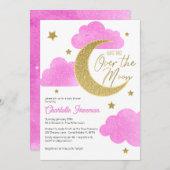 Pink Moon & Stars Baby shower Uitnodiging (Voorkant / Achterkant)