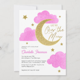 Pink Moon & Stars Baby shower Uitnodiging