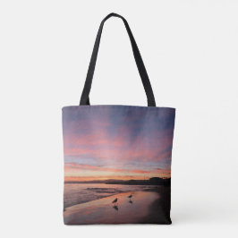Pink Morning Sky aan het strand Tote Bag