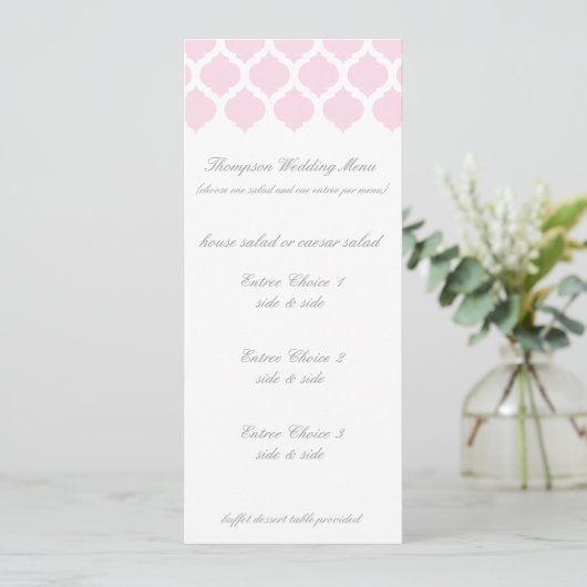 Pink Moroccan Pattern Wedding Menus Menu (Staand voorkant)