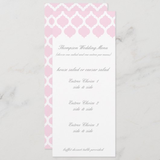 Pink Moroccan Pattern Wedding Menus Menu (Voorkant / Achterkant)