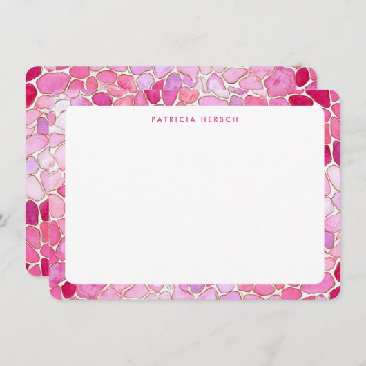 Pink Mosaic Girly Cute Personalized Name Note Card Notitiekaartje (Voorkant / Achterkant)