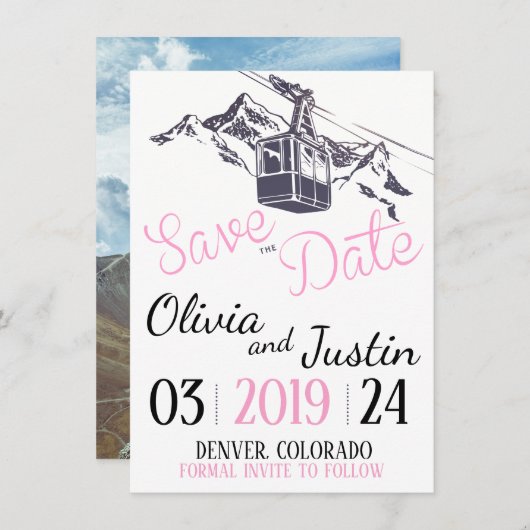 Pink Mountain Save the Date Kaart (Voorkant / Achterkant)