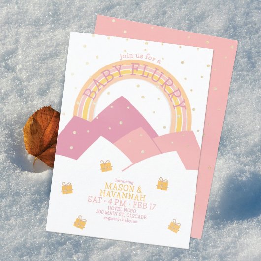 Pink Mountain Snow Flurry Baby shower uitnodiging