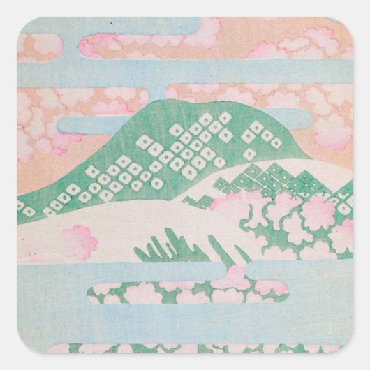Pink Mountain-waterverf Vierkante Sticker (Voorkant)