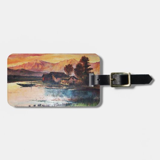 PINK MOUNTAINES LAKE ALPINE SUNSET LANDSCAPE BAGAGELABEL (Voorkant horizontaal)