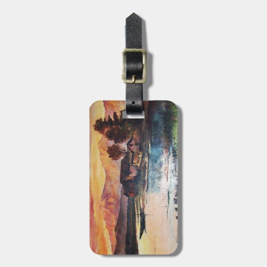 PINK MOUNTAINES LAKE ALPINE SUNSET LANDSCAPE BAGAGELABEL (Voorkant verticaal)