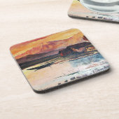 PINK MOUNTAINES LAKE ALPINE SUNSET LANDSCAPE BIER ONDERZETTER (Linkerzijde)