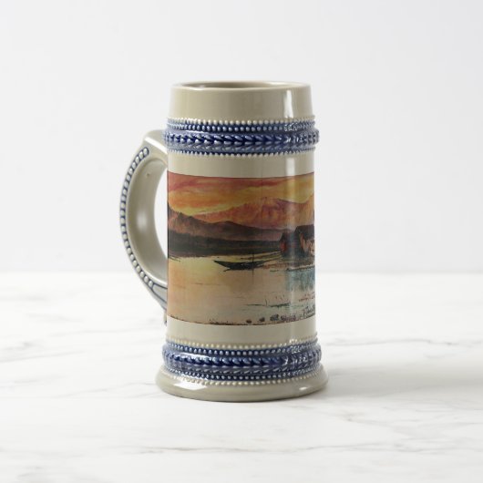 PINK MOUNTAINES LAKE ALPINE SUNSET LANDSCAPE BIERPUL (Voorkant links)