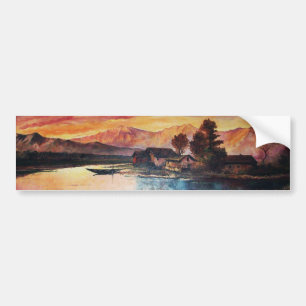 PINK MOUNTAINES LAKE ALPINE SUNSET LANDSCAPE BUMPERSTICKER