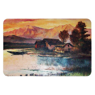 PINK MOUNTAINES LAKE ALPINE SUNSET LANDSCAPE MAGNEET