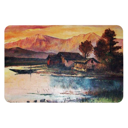 PINK MOUNTAINES LAKE ALPINE SUNSET LANDSCAPE MAGNEET (Horizontaal)