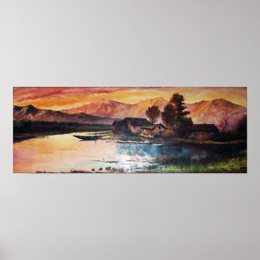 PINK MOUNTAINES LAKE ALPINE SUNSET LANDSCAPE POSTER (Voorkant)