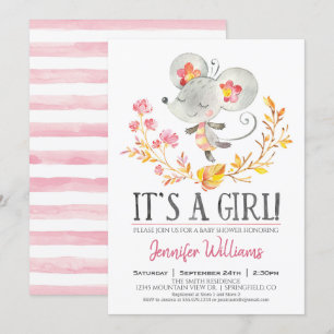 Pink Mouse Baby shower Girl Uitnodiging