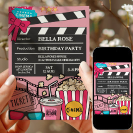 Pink Movie Night Birthday Party For Girls Kaart