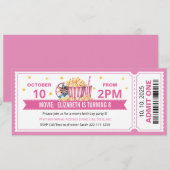 Pink Movie ticket birthday invitation Kaart (Voorkant / Achterkant)