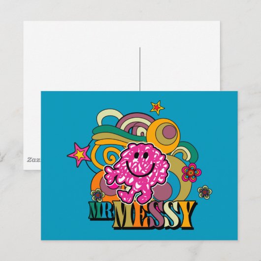 Pink Mr Messy | Kleurrijke wervelingen & sterren Briefkaart (Voorkant / Achterkant)