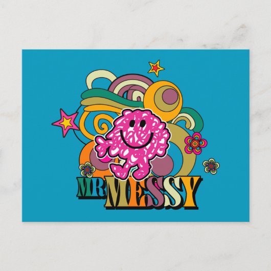 Pink Mr Messy | Kleurrijke wervelingen & sterren Briefkaart (Voorkant)