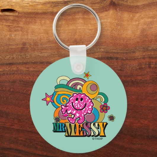 Pink Mr Messy | Kleurrijke wervelingen & sterren Sleutelhanger (Achterkant)