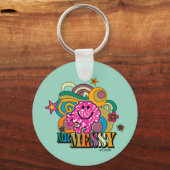 Pink Mr Messy | Kleurrijke wervelingen & sterren Sleutelhanger (Voorkant)