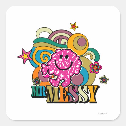 Pink Mr Messy | Kleurrijke wervelingen & sterren Vierkante Sticker (Voorkant)