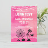 Pink Music Festival Birthday Invitation Kaart (Staand voorkant)