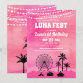 Pink Music Festival Birthday Invitation Kaart (Voorkant / Achterkant)
