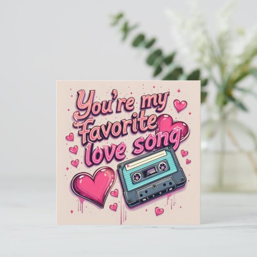 Pink Music Love Song Retro Valentijnsdag Feestdagenkaart (Staand voorkant)