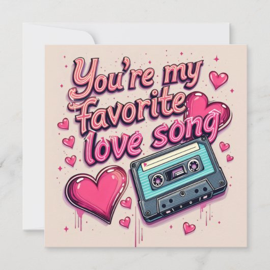 Pink Music Love Song Retro Valentijnsdag Feestdagenkaart (Voorkant)