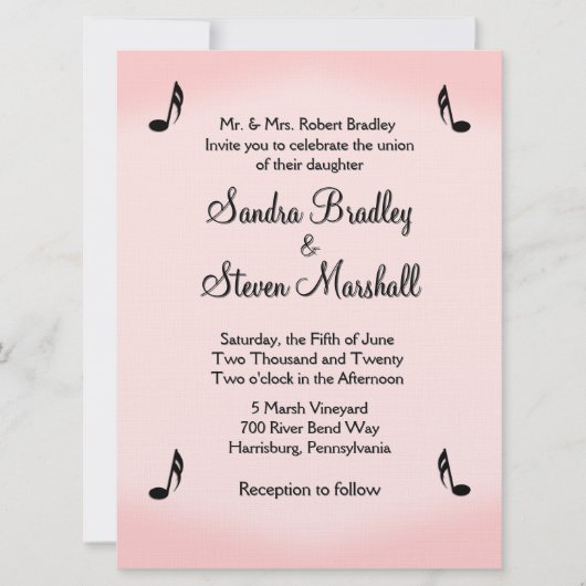 Pink Music Theme Wedding Kaart (Voorkant)